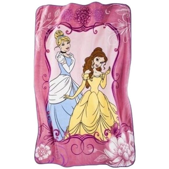 Disney Princess Cinderella and Belle Micro Raschel Twin Blanket; 62" x 90" - Picture 1 of 14